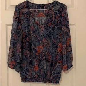 Lucky Brand paisley boho top in blue - sheer